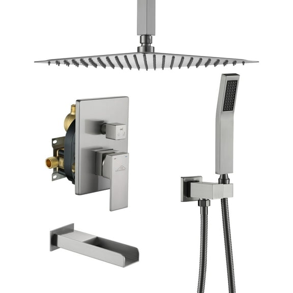 CASAINC Single-Handle 1-Spray Patterns 12 in. Ceiling Mount Tub and Shower Faucet in Brushed Nickel (Valve Included)