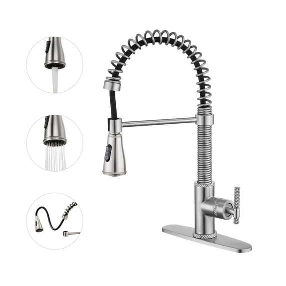 CASAINC Single Handle Kitchen Faucet with Pull Down Sprayer, Deck Mounted, Brushed Nickel