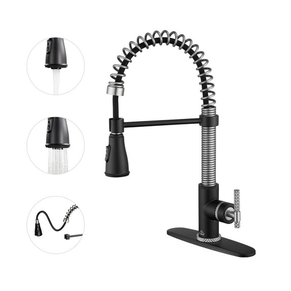 CASAINC Single Handle Kitchen Faucet with Pull Down Sprayer, Deck Mounted, Brushed Nickel
