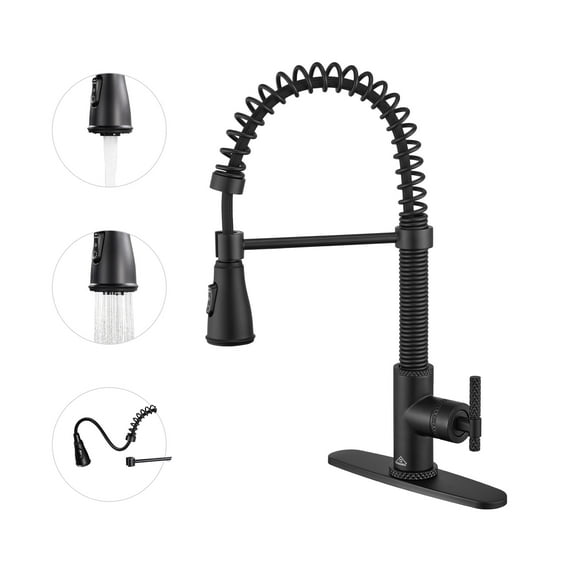 CASAINC Single Handle Kitchen Faucet with Pull Down Sprayer, Deck Mounted, Matte Black