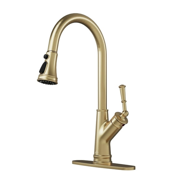 CASAINC Single Handle Kitchen Faucet with Pull Out Sprayer, Deck Mounted, Brushed Gold