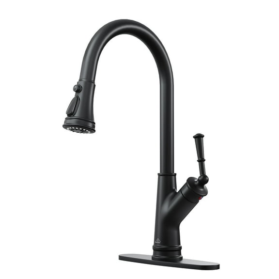CASAINC Single Handle Kitchen Faucet with Pull Out Sprayer, Deck Mounted, Matte Black