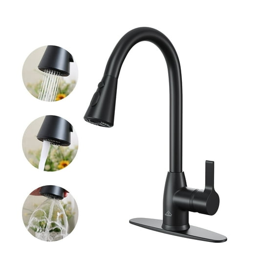 CASAINC Single Handle Pull Down Sprayer Kitchen Faucet with Three Functions Spray Head in Matte Black
