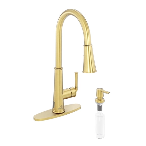 CASAINC Single Handle Kitchen Faucet with Pull Down Sprayer, Touchless Sensor, Soap Dispenser, Deck Mounted, Brushed Gold