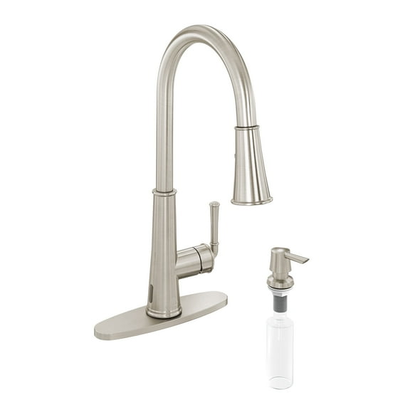 CASAINC Single Handle Kitchen Faucet with Pull Down Sprayer, Touchless Sensor, Soap Dispenser, Deck Mounted, Brushed Nickel