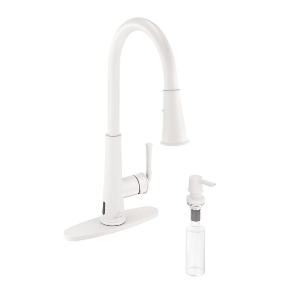 CASAINC Single Handle Kitchen Faucet with Pull Down Sprayer, Touchless Sensor, Deck Mounted, Matte White