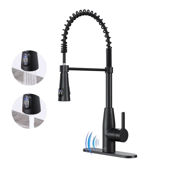 CASAINC Single Handle Pull Down Sprayer Kitchen Faucet with Touchless Sensor and Intelligent Temperature Display in Matte Black