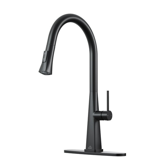 CASAINC Single Handle Kitchen Faucet with Pull Out Sprayer, Deck Mounted, Matte Black