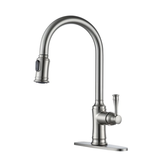 CASAINC Single Handle Kitchen Faucet with Pull Out Sprayer, Deck Mounted, Brushed Nickel