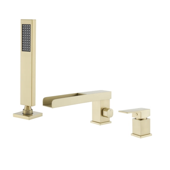 CASAINC Single Handle Roman Bathroom Tub Faucet with Handheld Sprayer, Brushed Gold