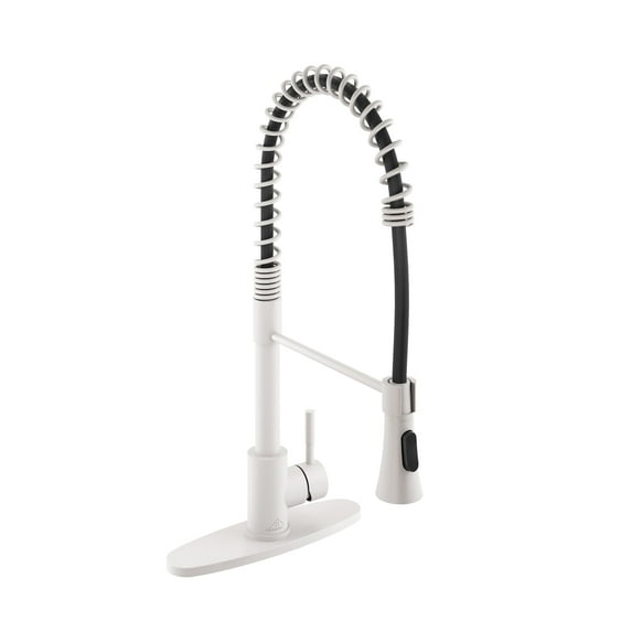 CASAINC Single Handle Kitchen Faucet with Pull Down Sprayer, Deck Mounted, Matte White