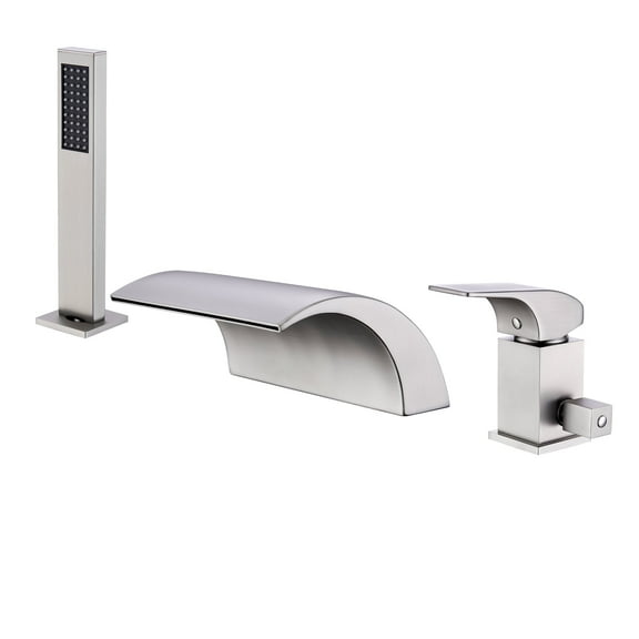 Casainc Single-Handle Tub-Mount Roman Tub Faucet with Hand Shower in Brushed Nickel