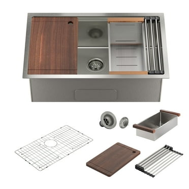 CASAINC Stainless Steel Sink 30 in. 16-Gauge Single Bowl Undermount Workstation Kitchen Sink with Accessories in Nano Brushed