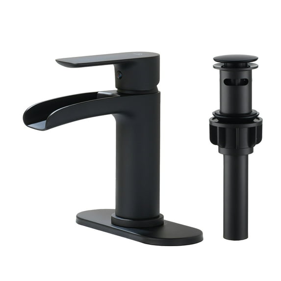 CASAINC Waterfall Single Hole Single Handle Bathroom Vessel Sink Faucet with Pop-Up Drain in Matte Black