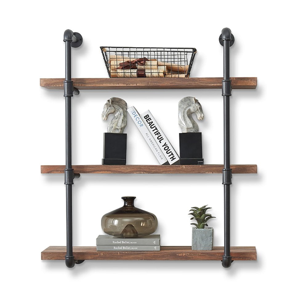 CASANUVA 3Shelf Black Iron Pipe Shelving Unit, Industrial Black Pipe