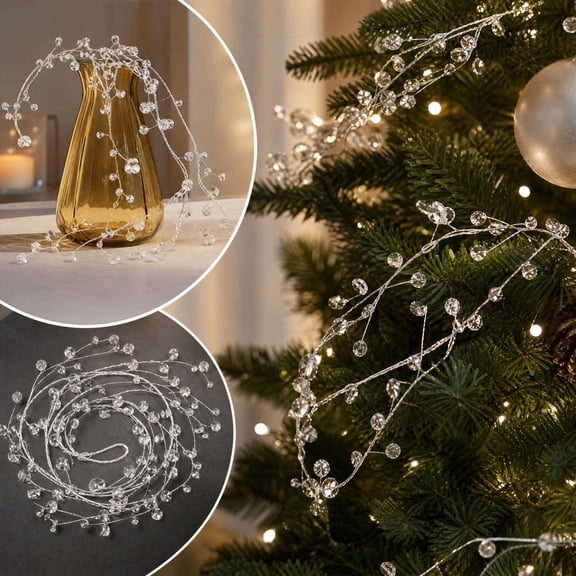 CASAVYNE 1.2m Crystal Teardrop Garland for Christmas Tree, Beaded Ornament String for Holiday and Wedding Decoration