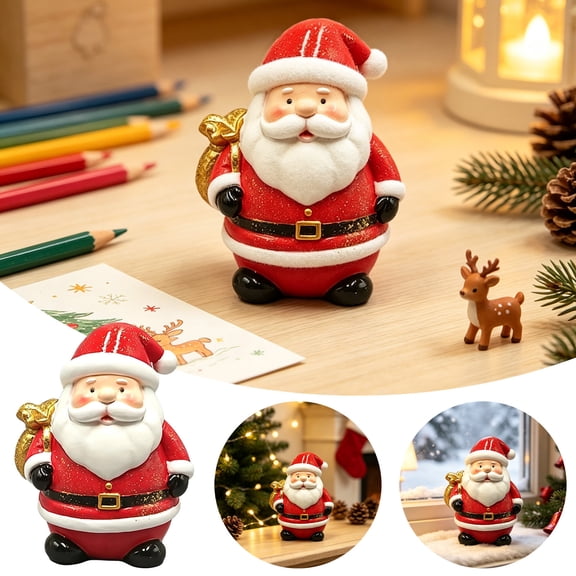 CASAVYNE Christmas Santa Figurine with Gift Bag for Holiday Tabletop Decor, Resin Santa Statue for Shelf and Mantel Display