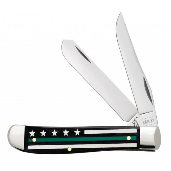 Case XX Knives Black Color Wash Natural Bone Green Line Stripes of Service Mini Trapper Pocket Knife