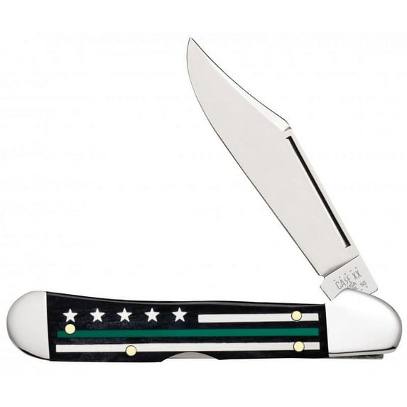 Case XX Knives Black Color Wash Bone Green Line Stripes of Service Mini Copperlock Pocket Knife