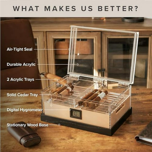 CASE ELEGANCE Felix Pro Tupperdor Airtight Acrylic Humidor, Two