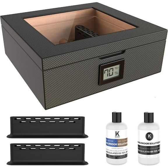 CASE ELEGANCE MAG Cigar Humidor, Easy humidification System, Accurate Digital Hygrometer, Carbon Fiber, Magnetic Seal, for 20-30 Cigars