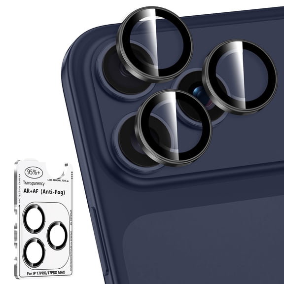 CASEFIV Camera Lens Protector for iPhone 17 Pro/iPhone 17 Pro Max, AR+AF Tempered Glass & 9H Hardness Shatterproof,HD Clear Metal Sparkle Lens Cover with Installation Tray 2025,1 Set-Black