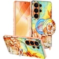 thumbnail image 1 of CASEFIV Compatible with Magnetic for Samsung Galaxy S26 Ultra Case with Invisible Ring Stand,Rugged Slim Shockproof Marble Pattern Design Case for Women Men Girls,Orange Marble, 1 of 8