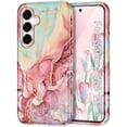 thumbnail image 1 of CASEFIV Compatible with Samsung Galaxy S25 FE Case,Marble Pattern 3 in 1 Heavy Duty Shockproof Hard PC+Soft Silicone Drop Protective Women Girls Case for Galaxy S25 FE (2025),Rose Gold, 1 of 7