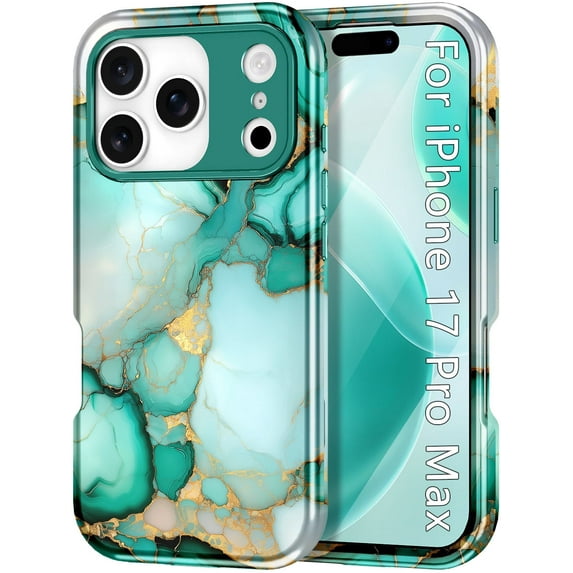 CASEFIV Compatible with iPhone 17 Pro Max Case 6.9 Inch 2025,Marble Pattern Heavy Duty Shockproof Rugged Drop Protective Women Girls Phone Cases for iPhone 17 Pro Max,Green