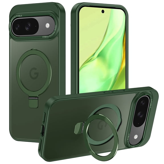 CASEFIV For Google Pixel 10/ Pixel 10 Pro Case 6.3" with Stand,Magnetic Slim Heavy Duty Shockproof Protective Phone Case for Google Pixel 10/ Pixel 10 Pro,Green