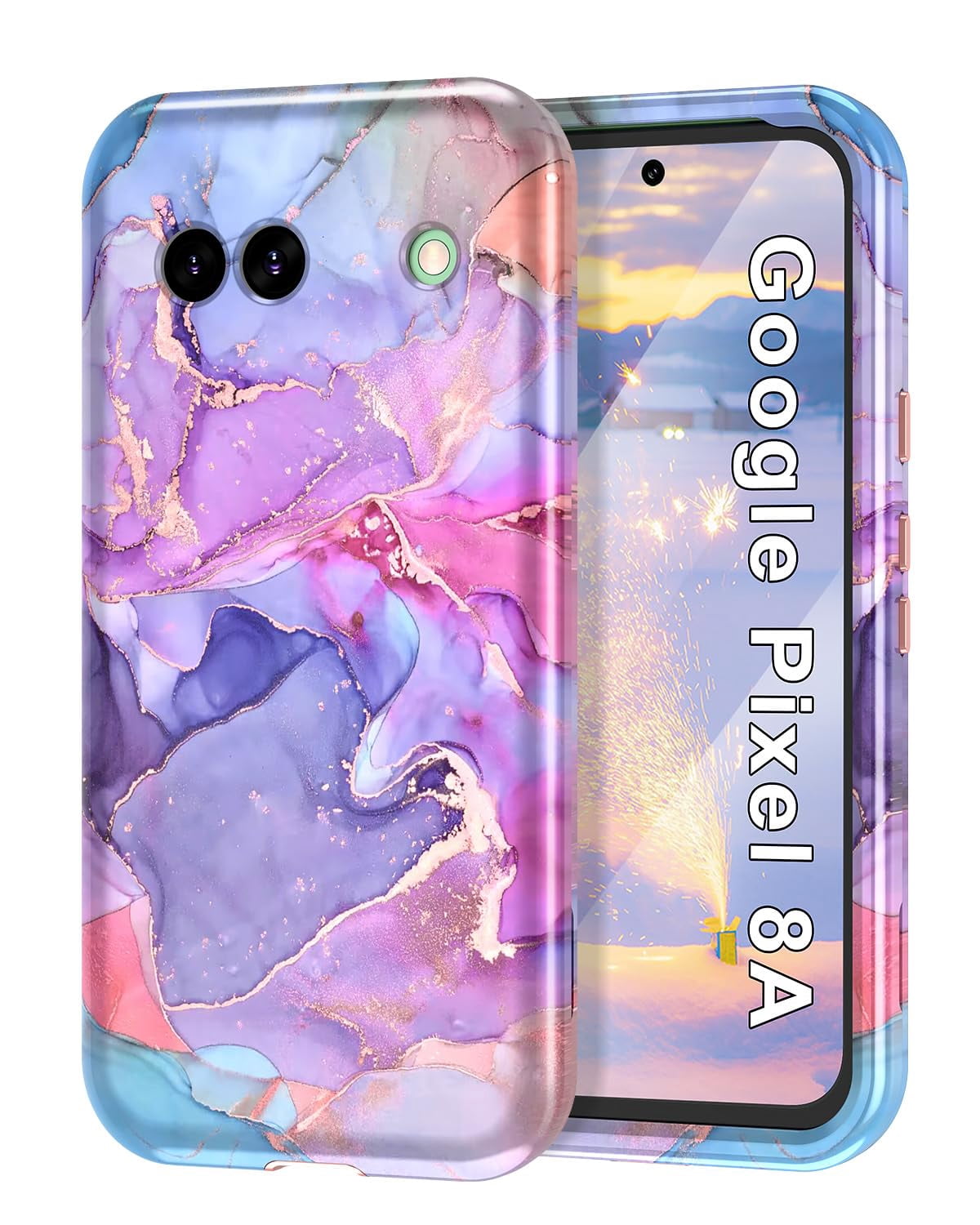 CASEFIV for Google Pixel 8a Case 6.1 inch (2024),Marble Pattern 3 in 1 ...