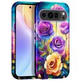 thumbnail image 1 of CASEFIV for Google Pixel 9 Case,Pixel 9 Pro Case,Heavy Duty Shockproof Protection 3 in 1 Hybrid Hard PC Soft Rubber Rugged Drop Protective Slim Women Phone Case,Purple/Flower, 1 of 7