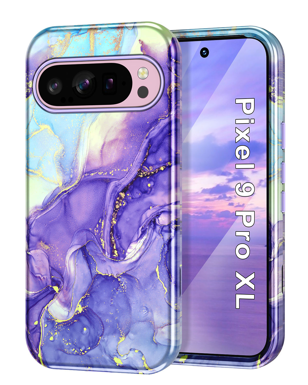 CASEFIV for Google Pixel 9 Pro XL Case 2024,[Military Grade Shockproof] Stylish Marble Pattern Slim Protective Rugged for Women Men Anti-Scratch Cover,Violet