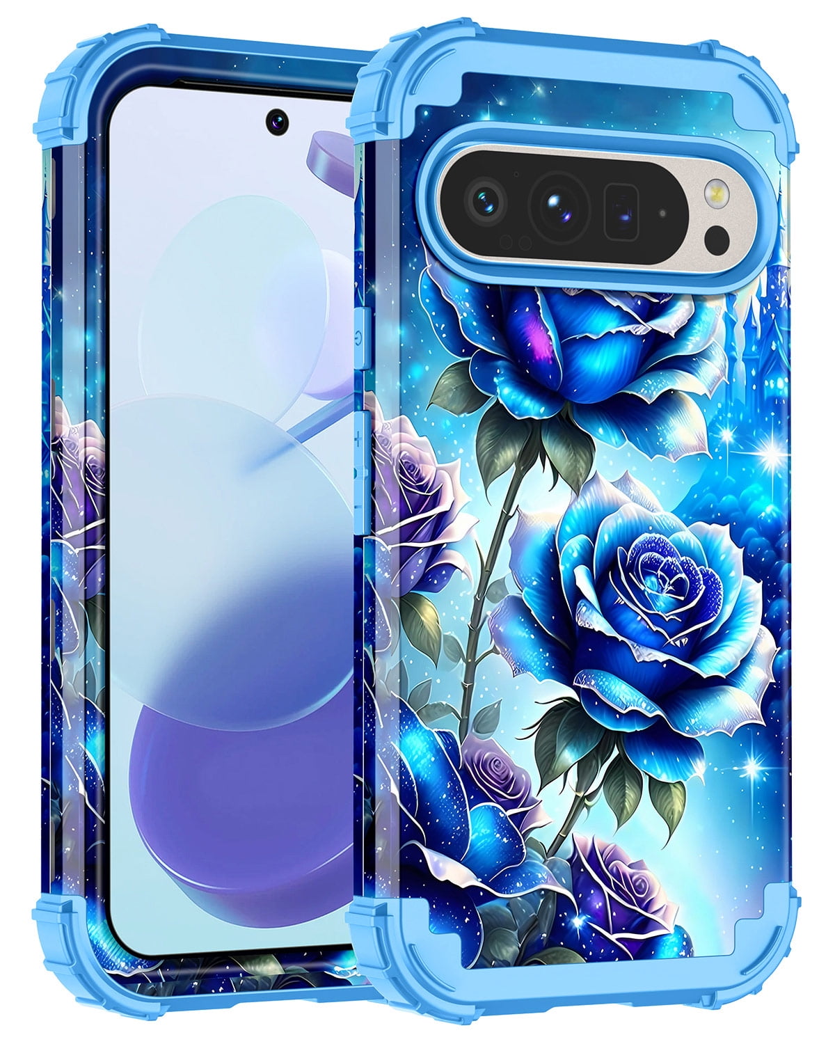 CASEFIV for Google Pixel 9 Pro XL Case,Glow in The Dark Three Layer Heavy  Duty Shockproof Full Body Protection Case for Google Pixel 9 Pro XL,Blue  Rose - Walmart.com