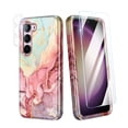 thumbnail image 1 of CASEFIV Phone Case for Samsung Galaxy S23 Plus, 2 Pack [Tempered Glass Screen Protector+Camera Lens Protector], Marble Pattern Heavy Duty Shockproof Full Body Hard PC+Soft Silicone Cover, Rose Gold, 1 of 8