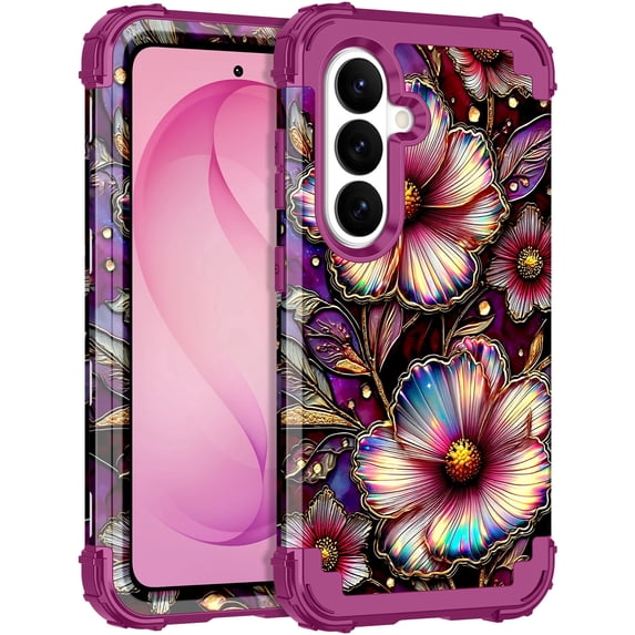 CASEFIV for Phone Case for Samsung Galaxy S26,Glow in The Dark,Shockproof Protection Hard PC Soft Flexible TPU Bumper Drop Protective Protective Phone Cover Case for Galaxy S26,Purple Flower