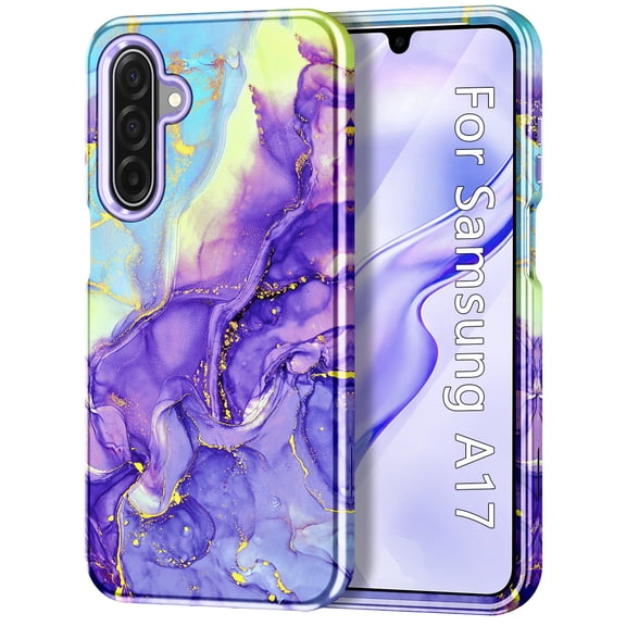 CASEFIV for Samsung Galaxy A17 5G Case,Marble Three Layer Heavy Duty Shockproof Protection Hard Plastic Bumper +Soft Silicone Rubber Protective Case,Purple