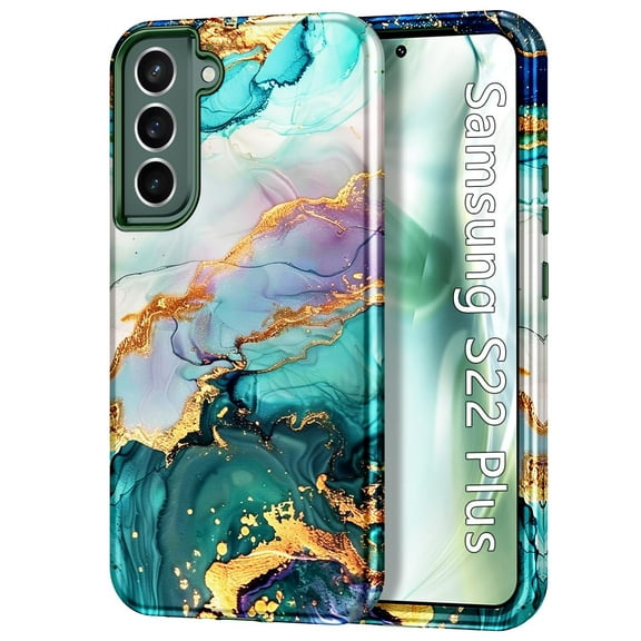 CASEFIV for Samsung Galaxy S22 Plus Case,[Military Grade Drop Tested] Marble Pattern Design Slim Rugged Shockproof Women Girls Men Protective Anti-Scratch Cover,Blackish Green