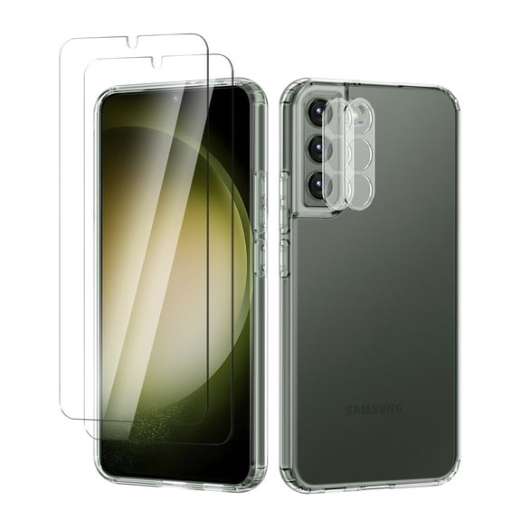 CASEFIV for Samsung Galaxy S23 Case, with 2 Screen Protector + 2 Camera Lens Protector,Crystal Soft Flexible TPU Slim Drop Phone Cover for Women Girls,Clear