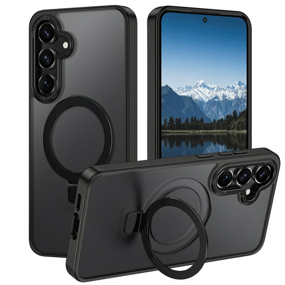 CASEFIV for Samsung Galaxy S24 FE Case,with Magnetic Invisible Stand [Military Drop Protection] [Compatible with MagSafe] Shockproof Slim Translucent Anti-Slip,Black