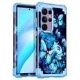 thumbnail image 1 of CASEFIV for Samsung Galaxy S24 Ultra 5G Case,Glow in The Dark Three Layer Heavy Duty Shockproof Protection Hard Plastic Bumper+Soft Silicone Protective Case,Light Blue Butterfly, 1 of 8