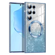 CASEFIV for Samsung Galaxy S24 Ultra Case,Compatible with MagSafe,Clear Magnetic Glitter Gradient Sparkle Luxury Plated Soft TPU Bumper Full Camera Lens Protect