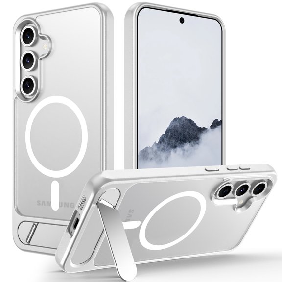 CASEFIV for Samsung Galaxy S25 Plus Case,with Invisible Kickstand,[Compatible with Magsafe],Drop Protection Shockproof Slim Not Yellowing Cover Case for Galaxy S25 Ultra,Silver