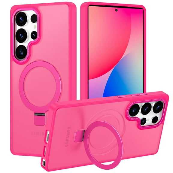 CASEFIV for Samsung Galaxy S25 Ultra Case,with Magnetic Invisible Stand [Military Drop Protection] [Compatible with MagSafe] Shockproof Slim Translucent Anti-Slip,Rose Red