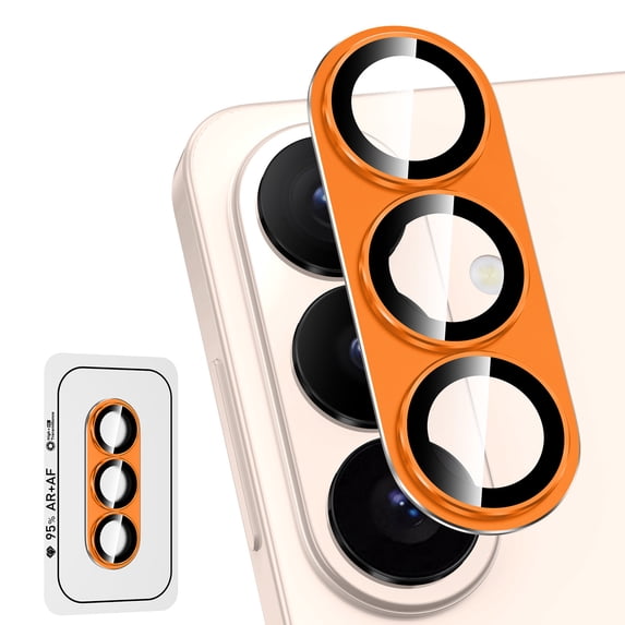 CASEFIV for Samsung Galaxy S26 Camera Lens Protector Tempered Glass Camera Cover,9H Hardness Aluminum Metal Lens Film,Anti-Scratch Strong Stickiness Case Friendly,1 Pack Orange
