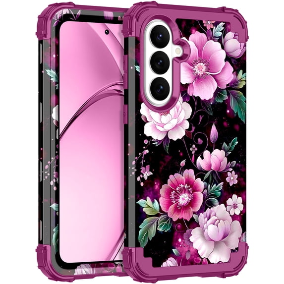CASEFIV for Samsung Galaxy S26 Plus Case,Glow in The Dark,Shockproof Protection Hard PC Soft Flexible TPU Bumper Drop Protective Protective Phone Cover Case for Galaxy S26 Plus,Purple Pink Flower
