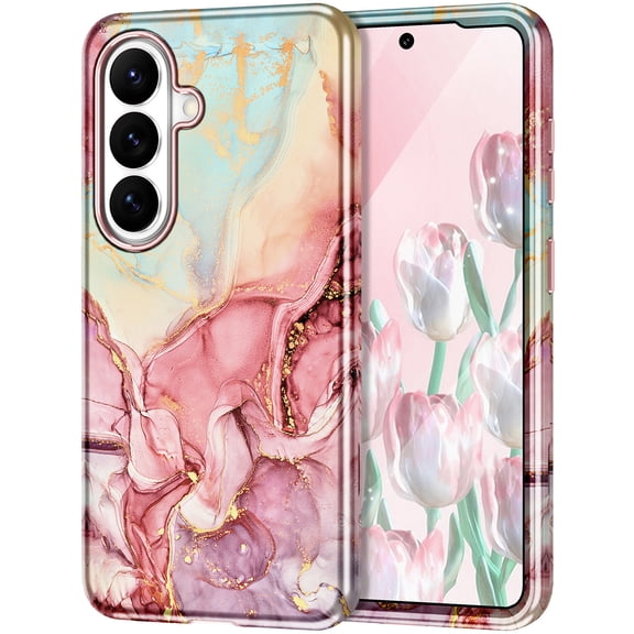 CASEFIV for Samsung Galaxy S26 Case,Marble Pattern Design Slim Rugged Shockproof Protective Anti-Scratch Phone Cover for Women Men Girls,Rose Gold Marble