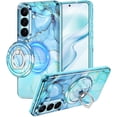 thumbnail image 1 of CASEFIV Compatible with Magnetic for Samsung Galaxy S26 Case with Invisible Ring Stand,Rugged Slim Shockproof Marble Pattern Design Case for Women Men Girls,Blue Marble, 1 of 8