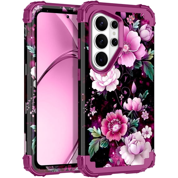 CASEFIV for Samsung Galaxy S26 Ultra Case,Glow in The Dark,Shockproof Protection Hard PC Soft Flexible TPU Bumper Drop Protective Protective Phone Cover Case for Galaxy S26 Ultra,Purple Pink Flower