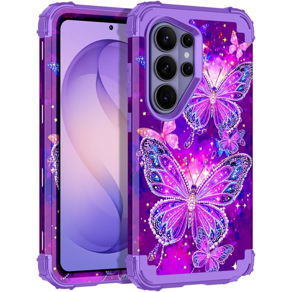 CASEFIV for Samsung Galaxy S26 Ultra Case,Glow in The Dark,Shockproof Protection Hard PC Soft Flexible TPU Bumper Drop Protective Protective Phone Cover Case for Galaxy S26 Ultra,Purple Butterfly